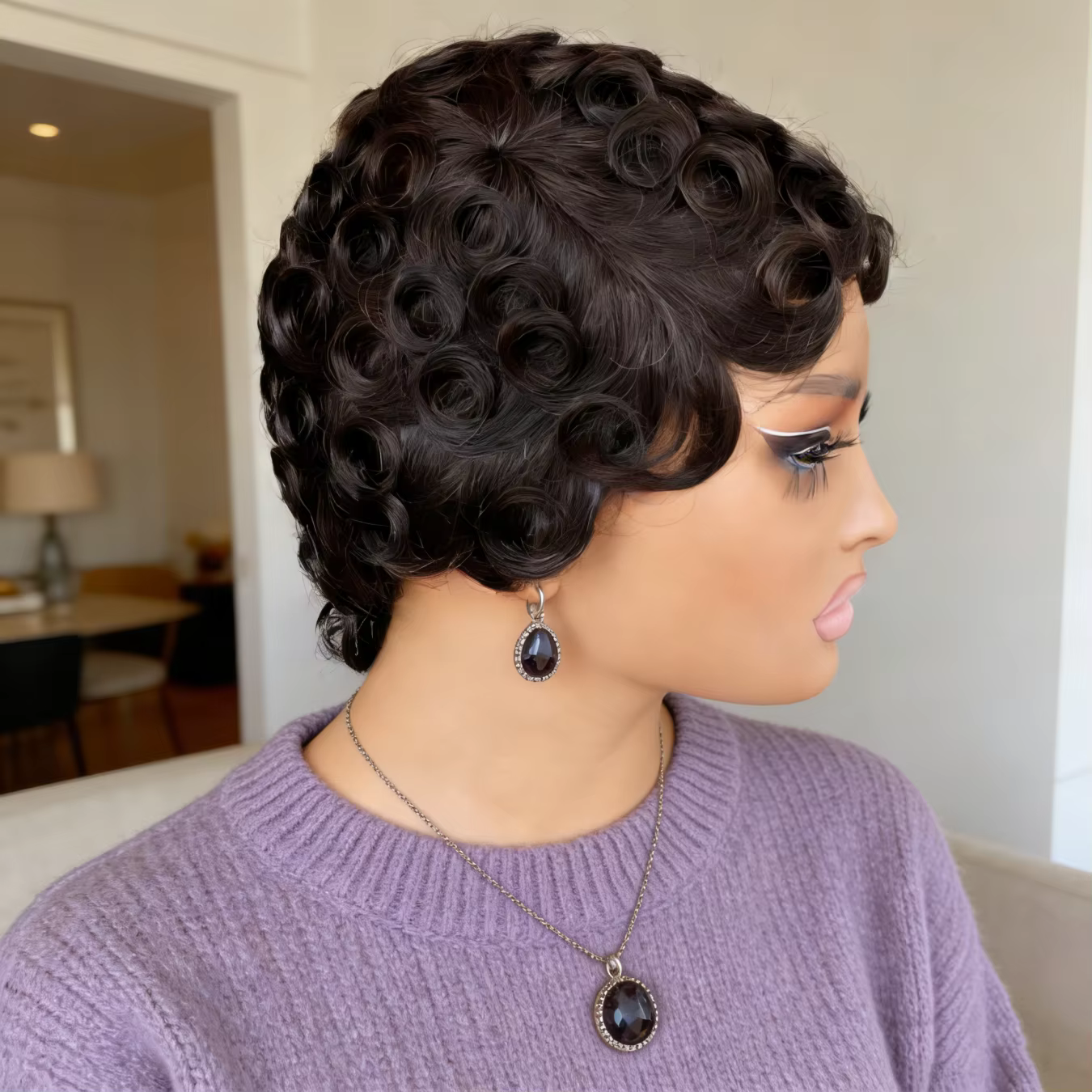 Perruque courte coupe pixie avec raie latérale en cheveux humains, perruques courtes dégradées avec