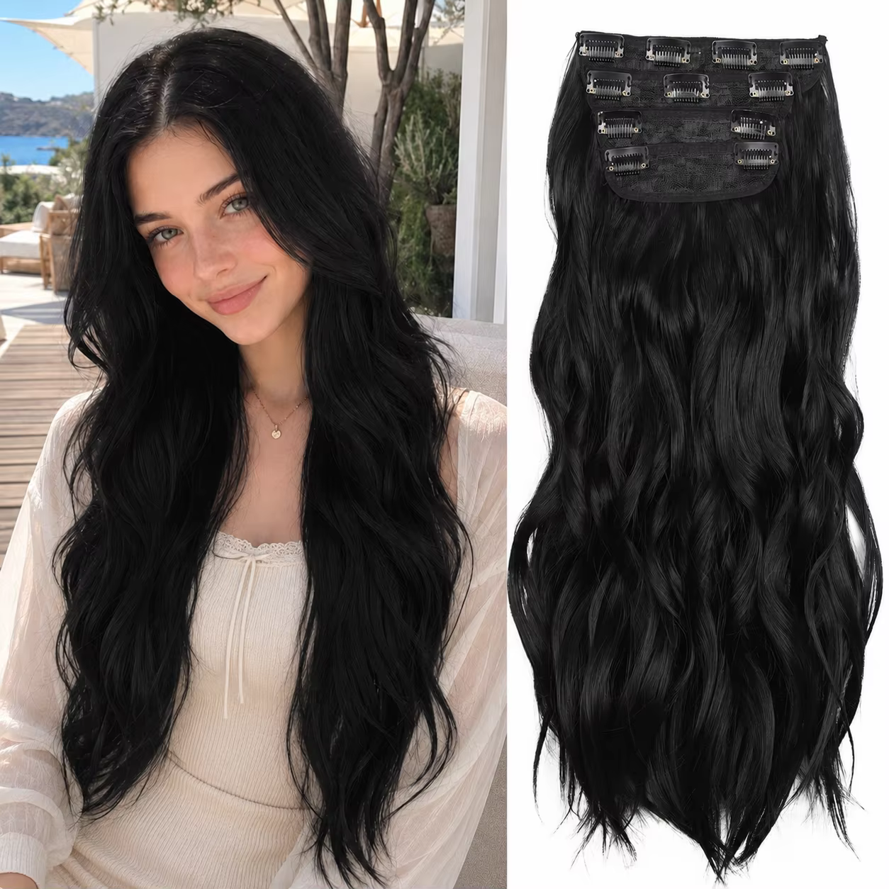 Extensions de cheveux synthétiques à clips, 11 couleurs, longues et ondulées, 4 pièces/ensemble, 11 