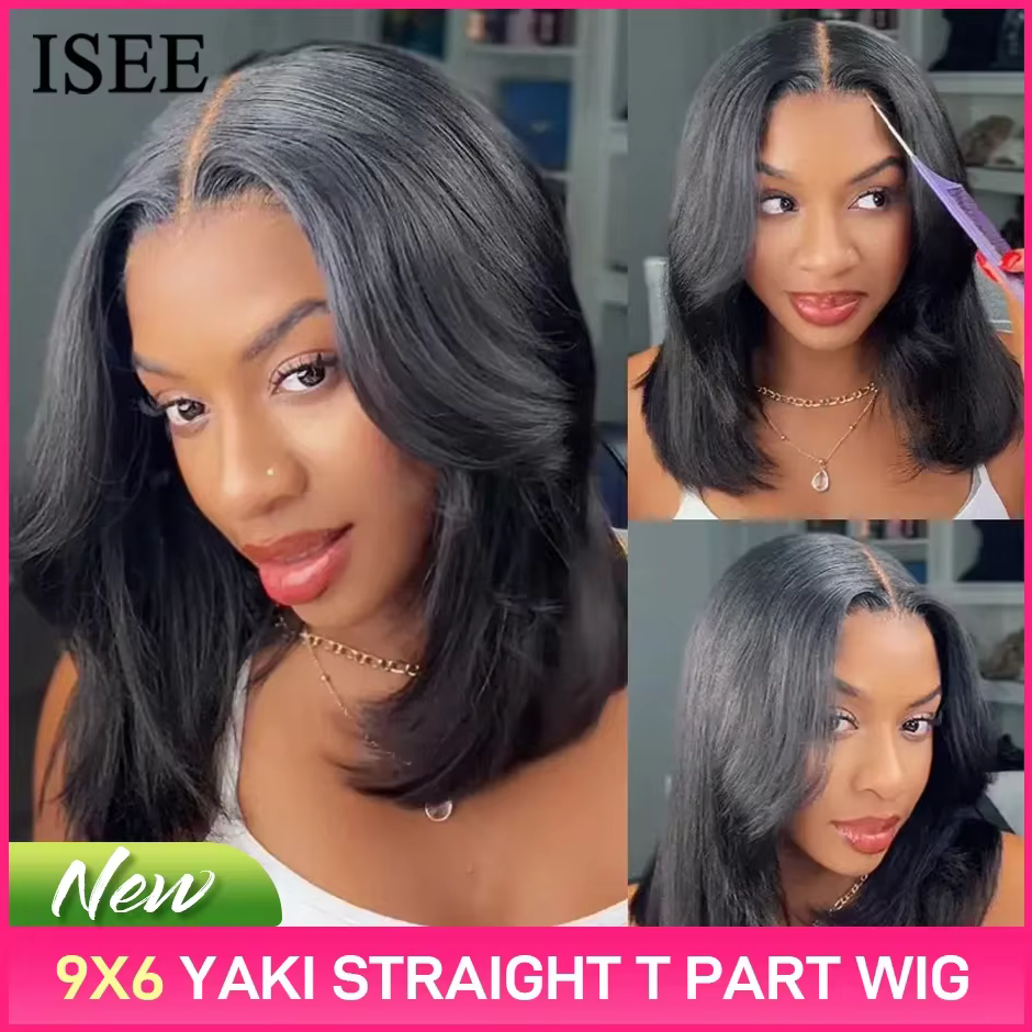 ISEE HAIR 9x6 T partie coupe en couches Bob perruque sans colle Yaki perruque droite 180% densité pa