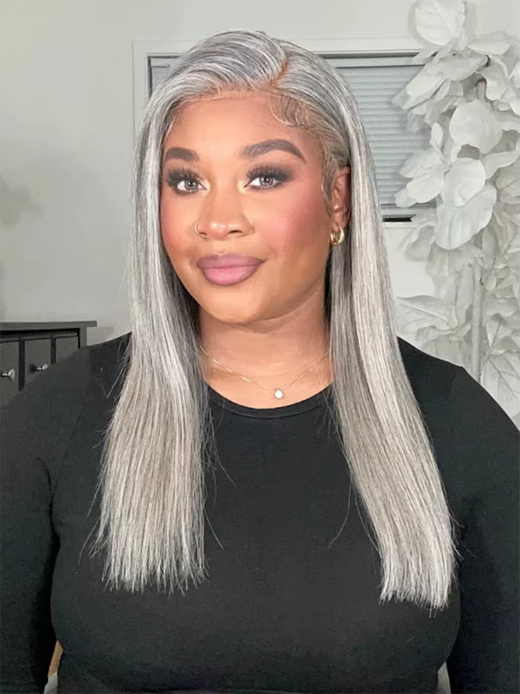13x4 os droit gris dentelle avant perruques de cheveux humains pour les femmes brésilien sans colle