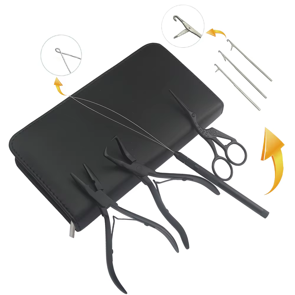 Kit de pinces d'extension de cheveux multifonctions, applicateur d'anneau, Micro Kit, ciseaux métall
