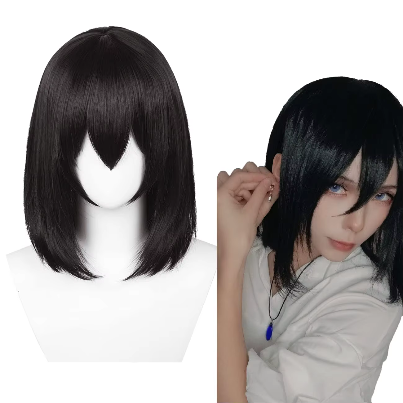 Perruque Bob noire pour femmes et hommes, perruque Cosplay Howl, cheveux synthétiques, longueur moye