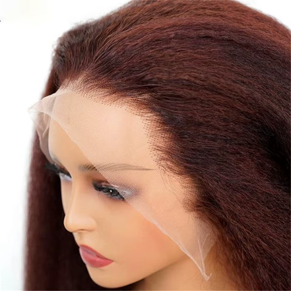 Perruque brun rougeâtre crépus droites perruques de cheveux humains avant bouclé 13x6 Hd dentelle fr