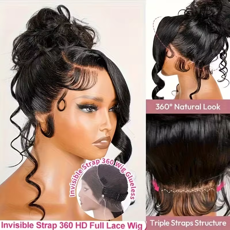 Perruque Body Wave 360 Lace Invisible avec cordon de serrage, cheveux humains brésiliens, 32 pouces,
