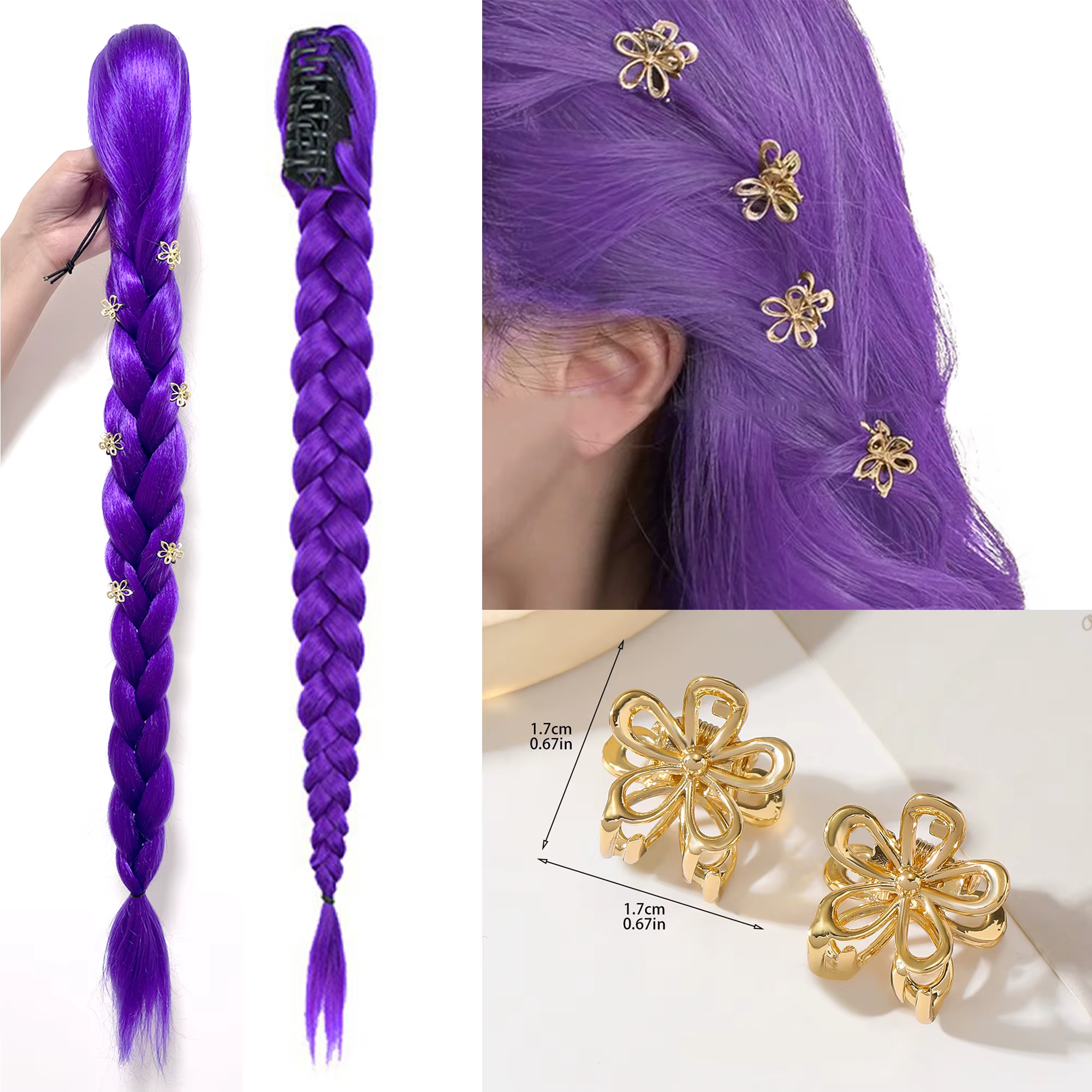 Extensions de cheveux synthétiques tressées violettes pour cosplay, 26 pouces, queue de cheval facil