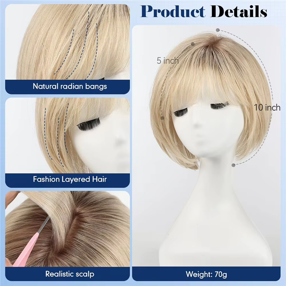 10 pouces cheveux humains Topper pour femmes 6.5x6.5 pouces Base en soie Ombre blond clair partie la