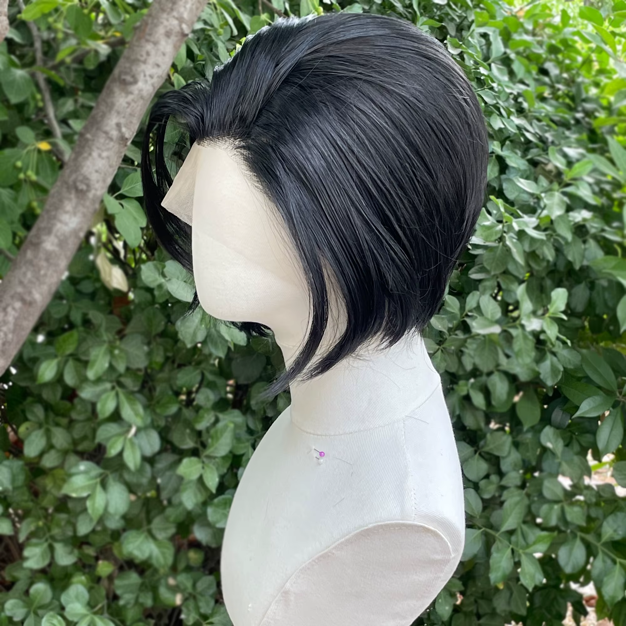 # Perruque Lace Front Wig synthétique courte noire de jais, perruque de Cosplay pour hommes et femme