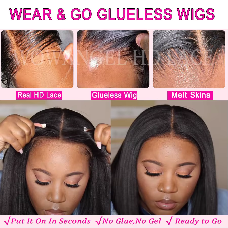 Wow Angel-Perruque sans colle noire de jais pour femme, fermeture à lacet HD, perruques de cheveux h
