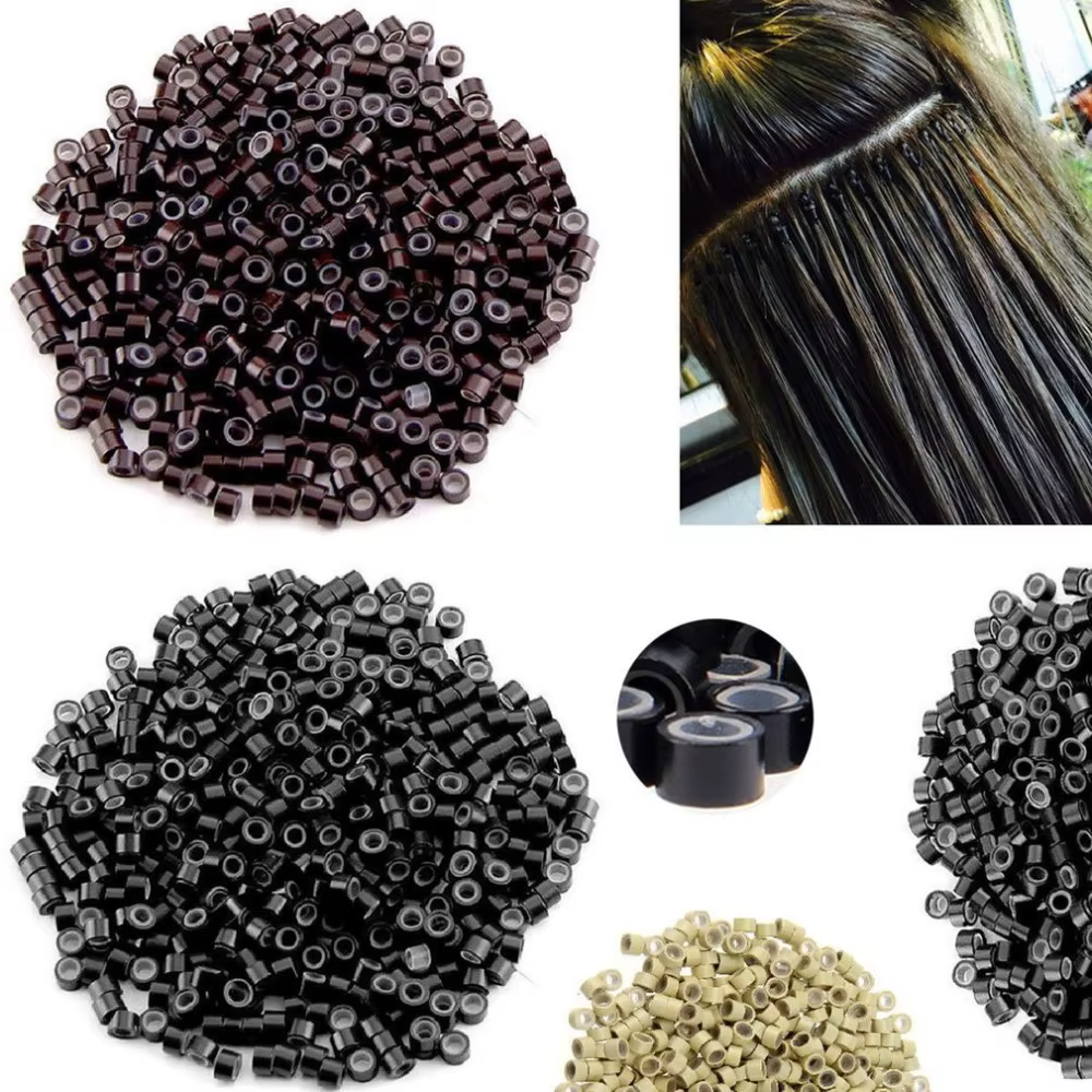 1000 pièces Extensions de cheveux Micro anneaux liens perles 5mm perles doublées de Silicone pour Ex