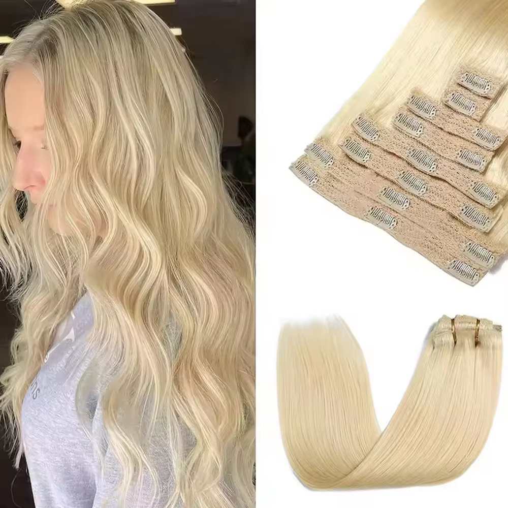 Clip dans les Extensions de cheveux 8 pièces 613 Extensions de cheveux blonds blanchis pince de chev