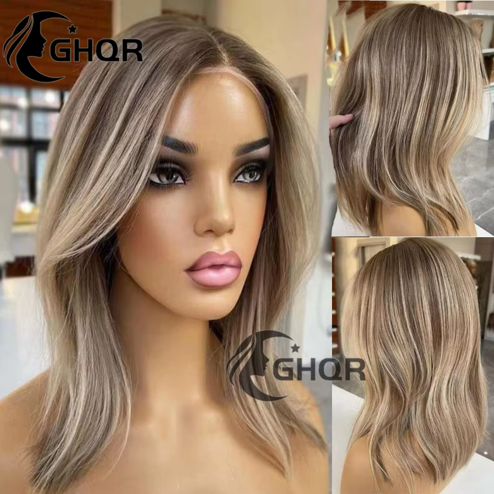 Mèches cheveux humains dentelle avant perruques brun mélange blond cendré 13*6 dentelle frontale per