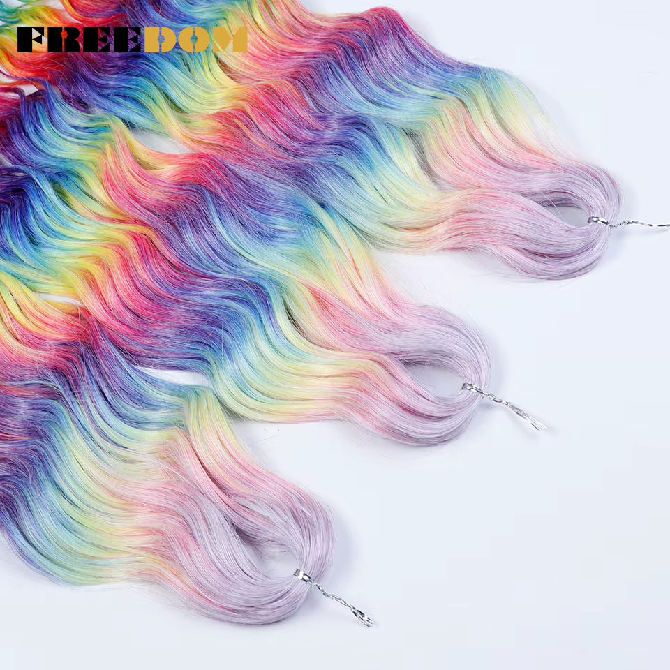 FREEDOM Extensions de cheveux tressés synthétiques ondulés profonds 24 pouces longs tresses bouclées