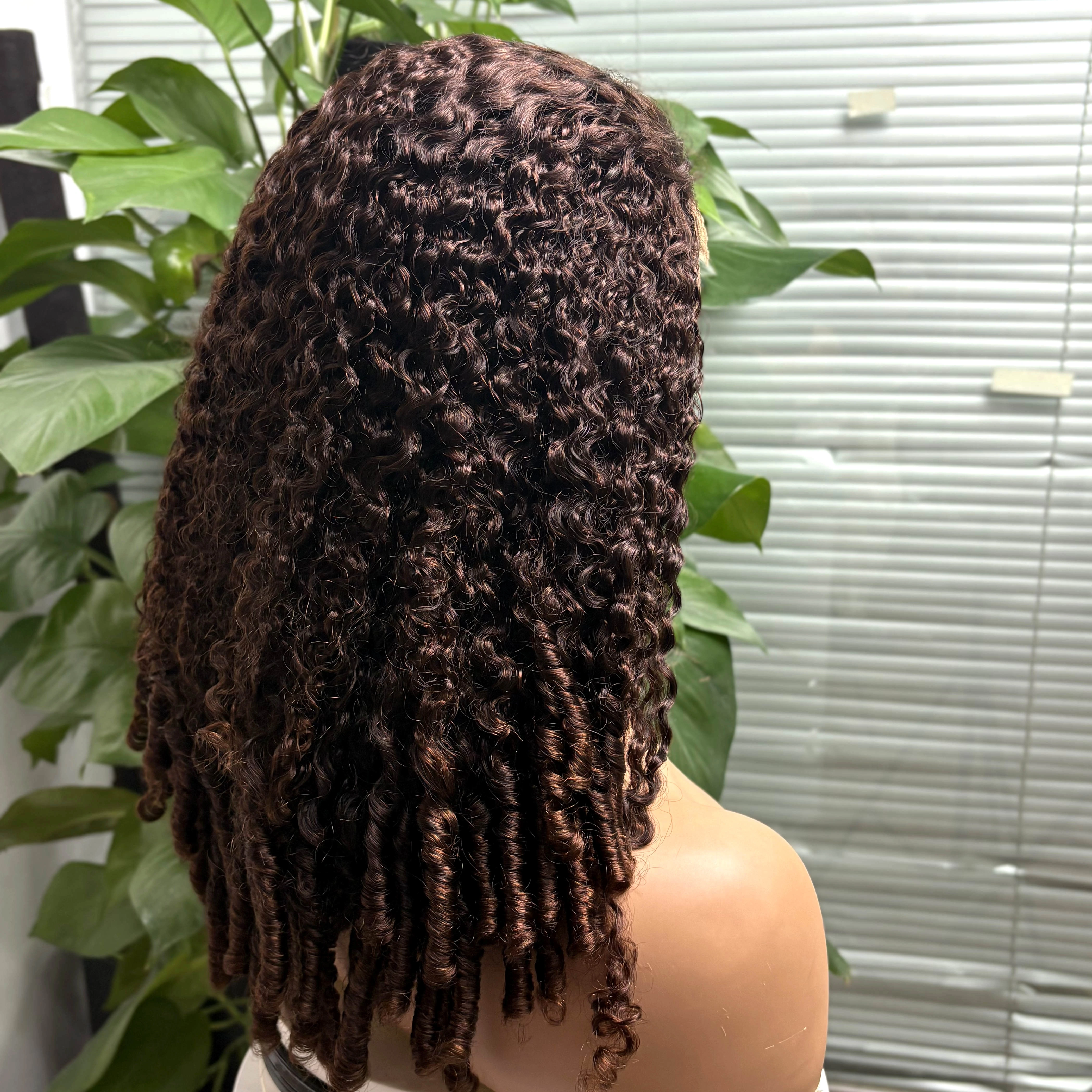 Perruques de cheveux humains bouclés en spirale ombré foncé sans colle 350% 5x5, avec fermeture en d