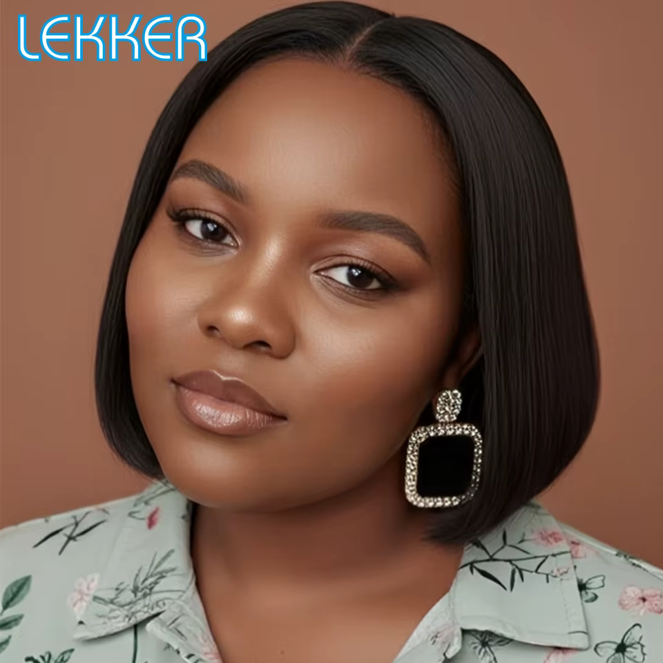 Perruques Lekker Glueless 100% Cheveux Humains, Coupe Pixie Droite de 10 pouces, Raie Centrale, Dent