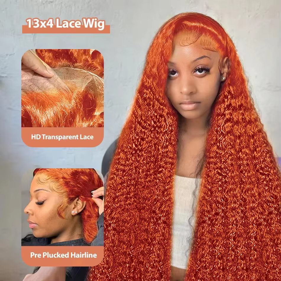 Perruques bouclées profondes 13x4 HD Lace Orange Ginger 30 36 pouces, perruques frontales en dentell