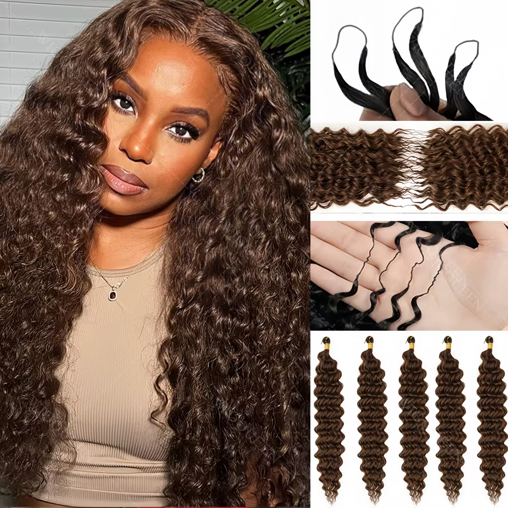 Cheveux 100% humains # 4 extensions de cheveux en crochet ondulés pré-séparés sans nœuds, couleur ma