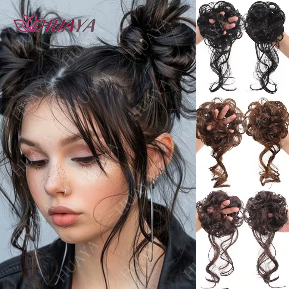 2 pièces synthétique désordre Updo cheveux Chignon Chignon chouchous faux cheveux bande tresse élast