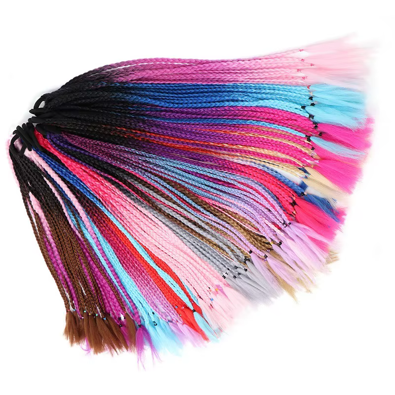 24Inch Synthetic Gradient Colored Braided Ponytail Hair Extension Elastic Rubber Band Braiding Pony