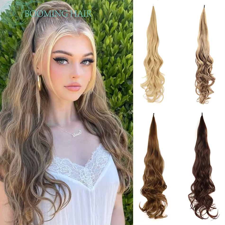 Extensions de queue de cheval synthétique pour femmes, fausse queue de cheval blonde, postiches, 26