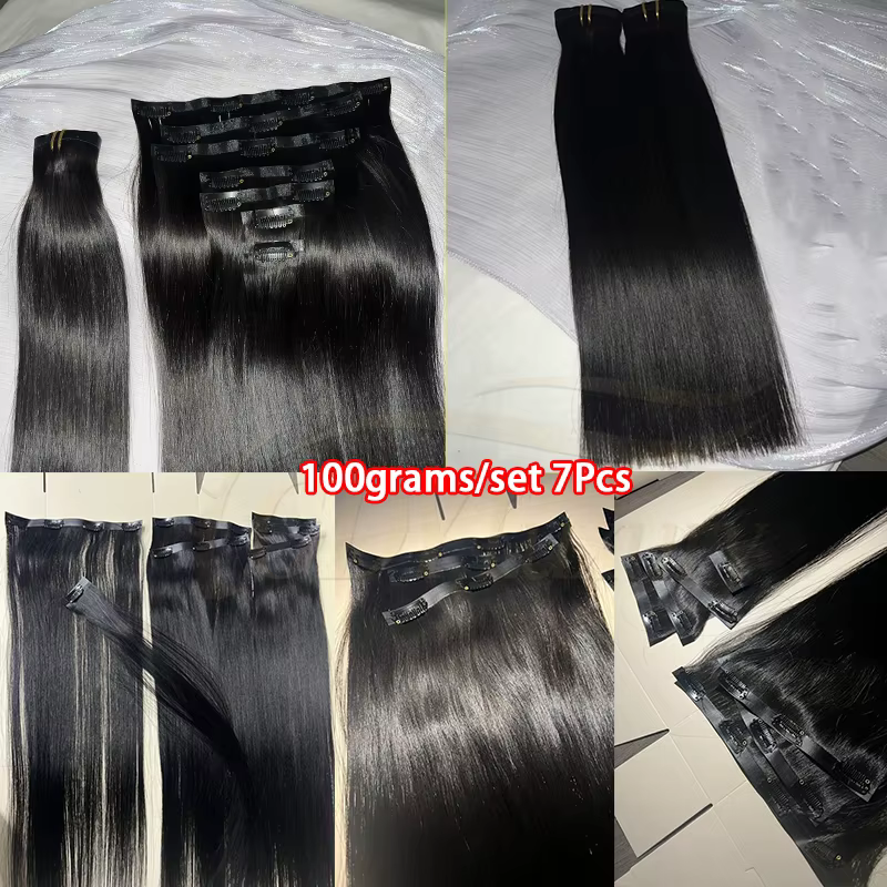 15A pince sans couture Ins cheveux humains raides 100% Extensions de cheveux humains non transformés