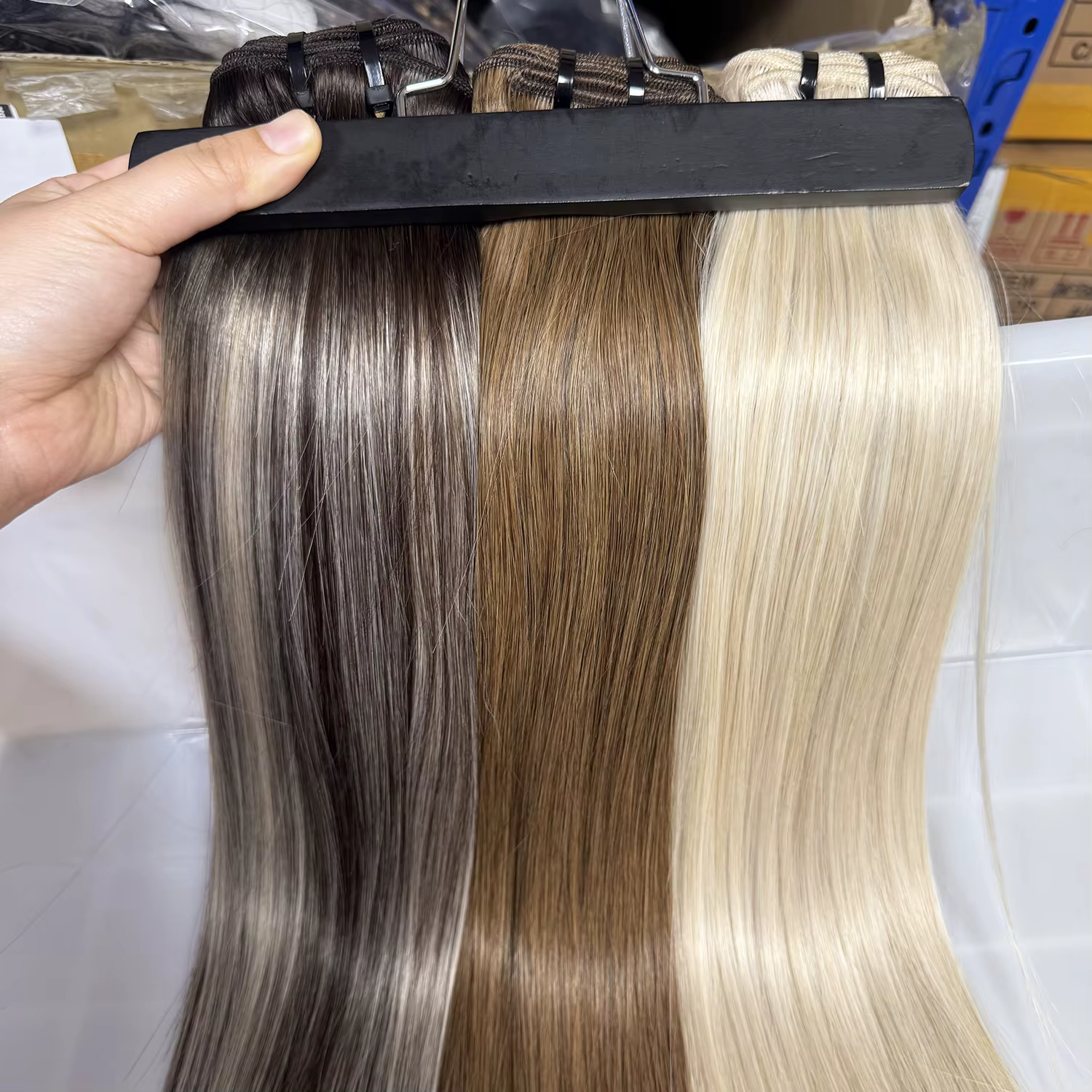 Extensions de cheveux vietnamiens Genius Weft 100G/PIECE, 16-28 pouces, blond ombré, lisses, en chev