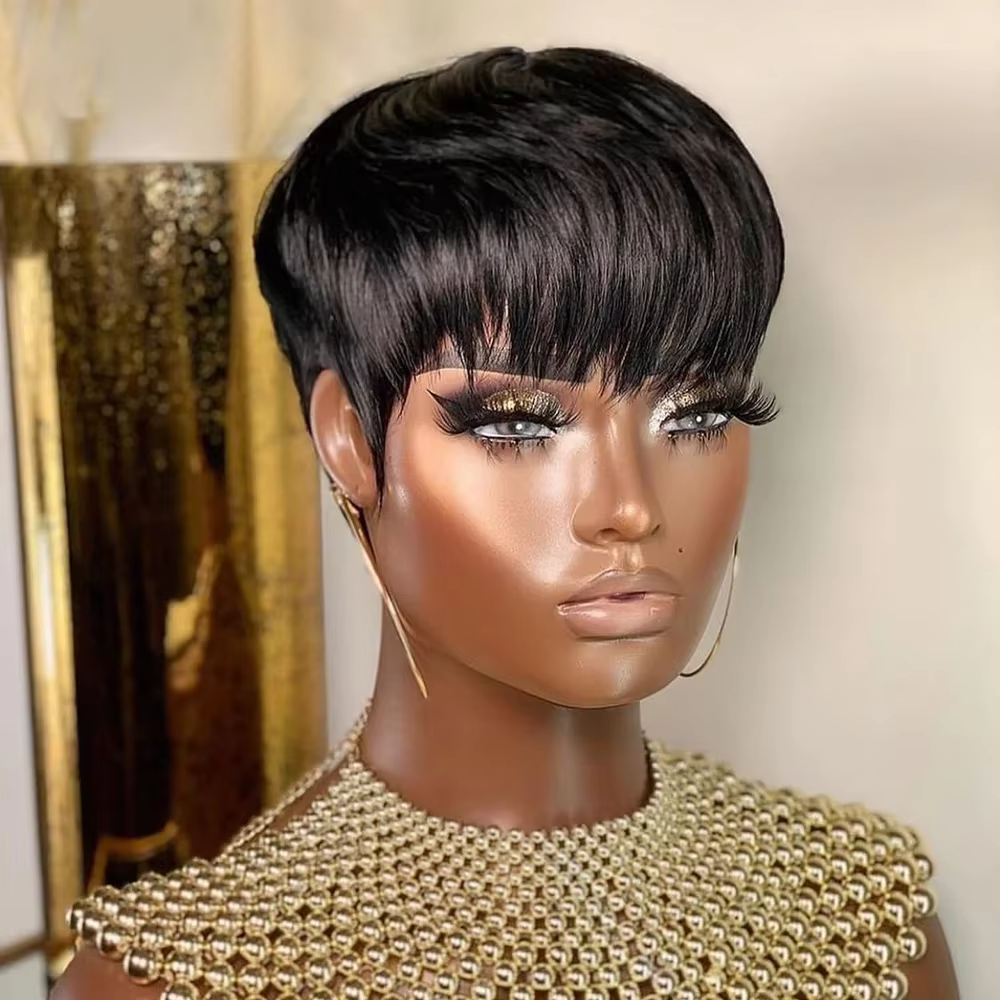 Perruques de cheveux humains courts coupe lutin droite perruque bresillienne pour les femmes noires