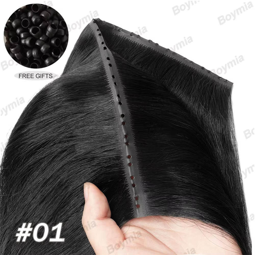 Extensions de trame papillon cheveux humains attachés à la main Invisible PU paquets trou plat Remy