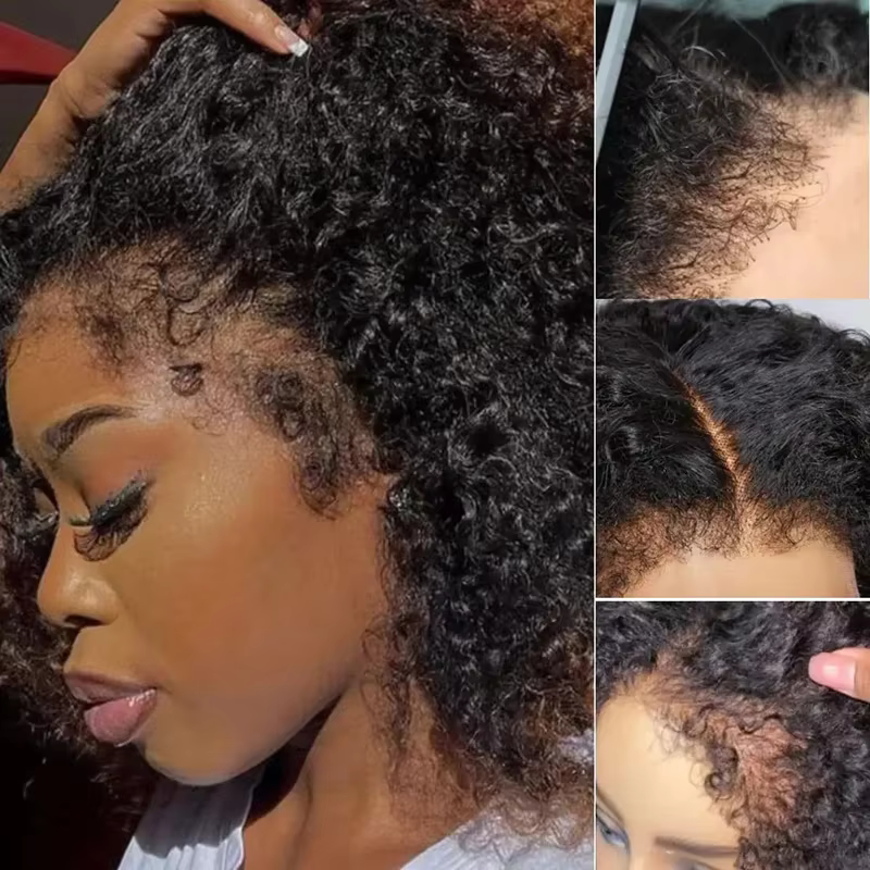 Perruque sans colle 250% 4C Edges Lace Afro Kinky Curly, prête à porter, 100% cheveux humains bouclé