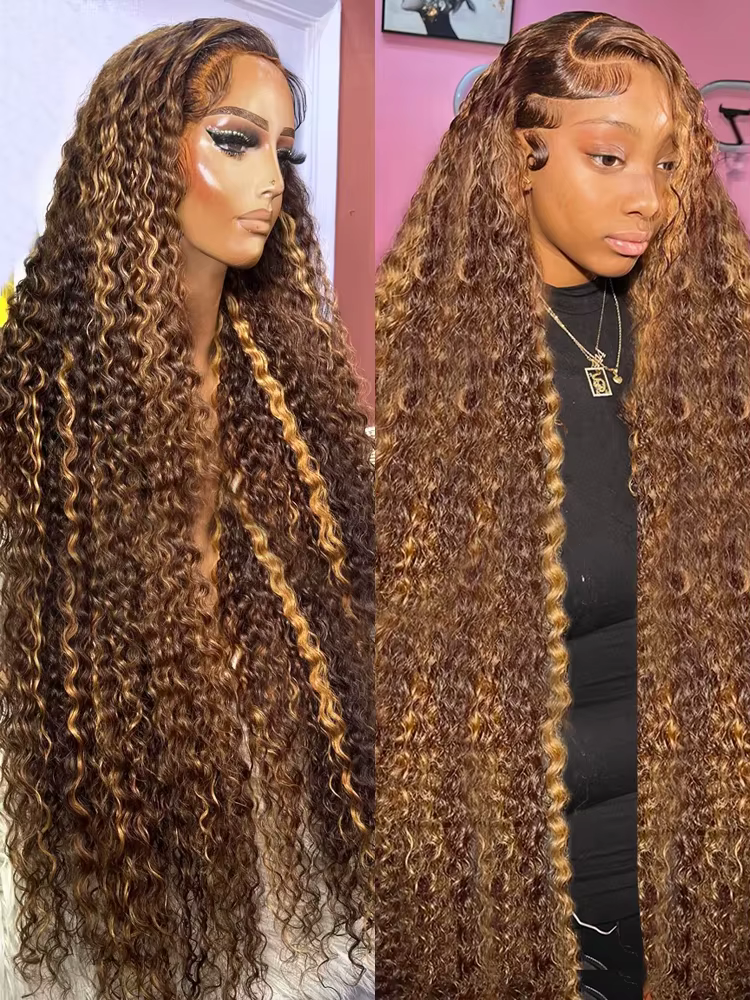 Mettre en évidence 13x6 Hd dentelle frontale perruque cheveux humains pré plumé vague profonde 30 40