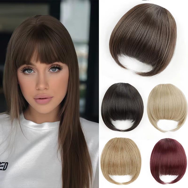 Extensions de faux cheveux à clipser avec clips invisibles, frange française, couverture de branches