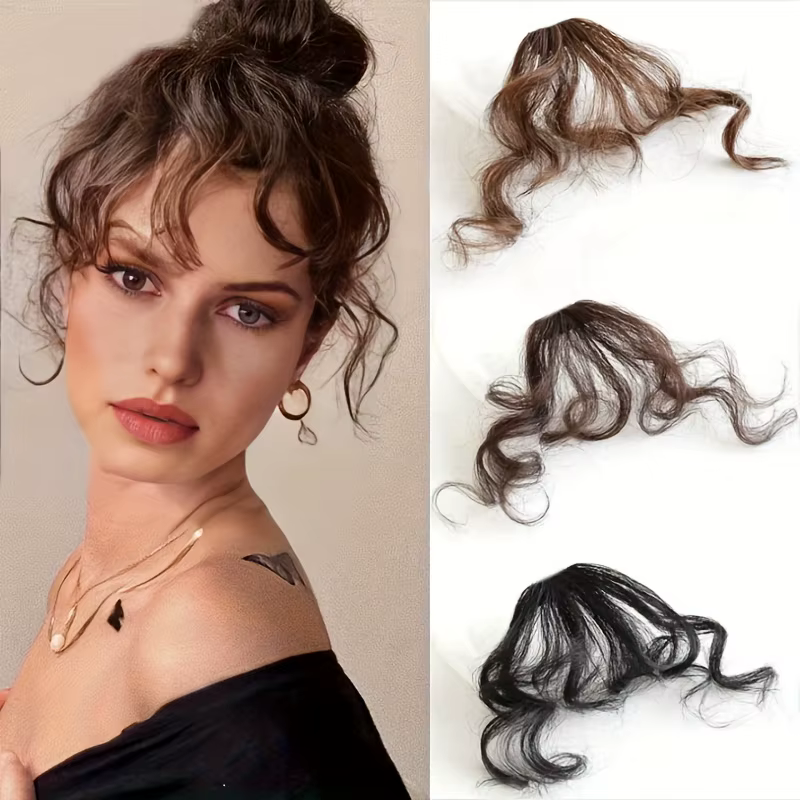 Sunslymei faux synthétique bouclés Air frange Clip-In Extension de cheveux frange faux postiche émou