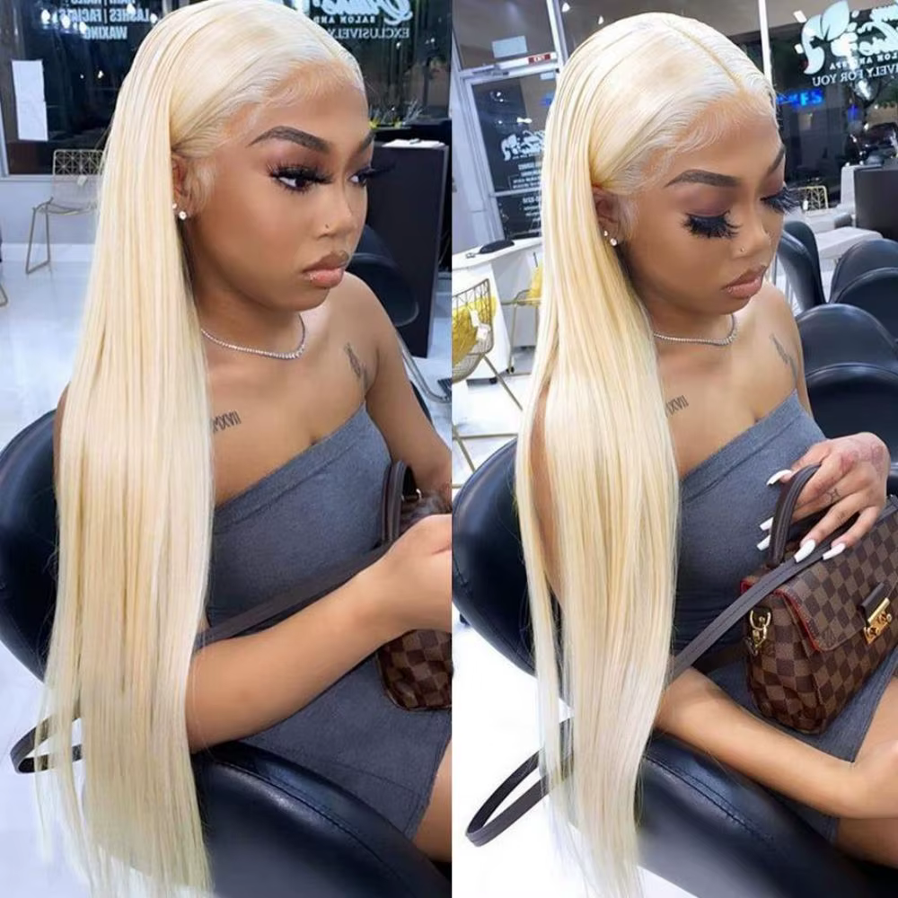 Sophia-Perruque Lace Front Wig Naturelle Cheveux Lisses, Blond, 13x6 HD, 30 Pouces, 613 de Densité