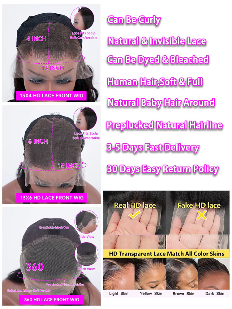 Perruques Lace Front HD transparentes ultra-lisses 13x4 et 13x6, 30 et 40 pouces, en cheveux humains