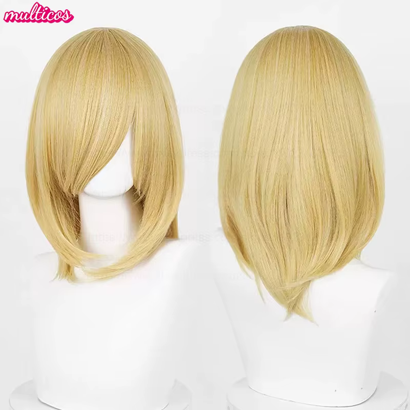 40 cm moyen basique Anime Cosplay perruque Bang Blond noir blanc rouge rose vert bleu marron or bleu