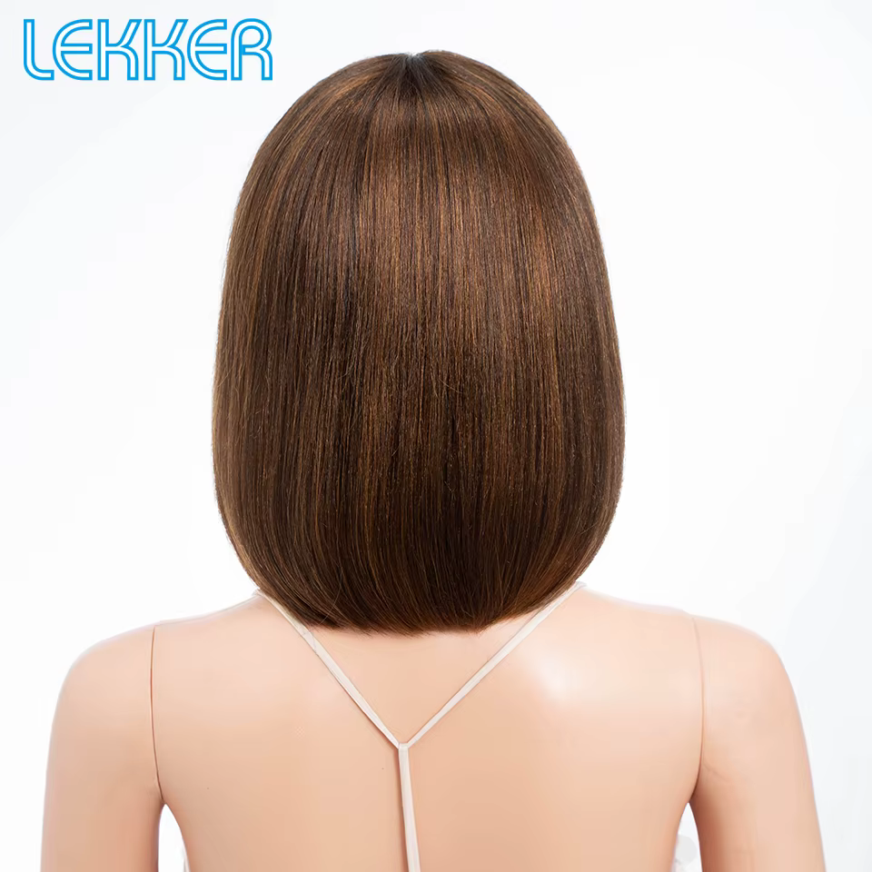 Lekker Ombre brun court droit Bob 100% perruque de cheveux humains avec frange pour les femmes brési