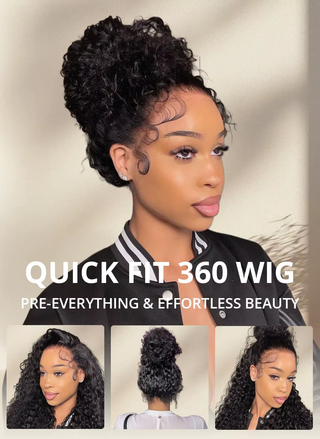 Perruque Cheveux Humains Bouclés Effet Vague d'Eau 18-36 pouces, Densité 250, avec Sangle Invisible