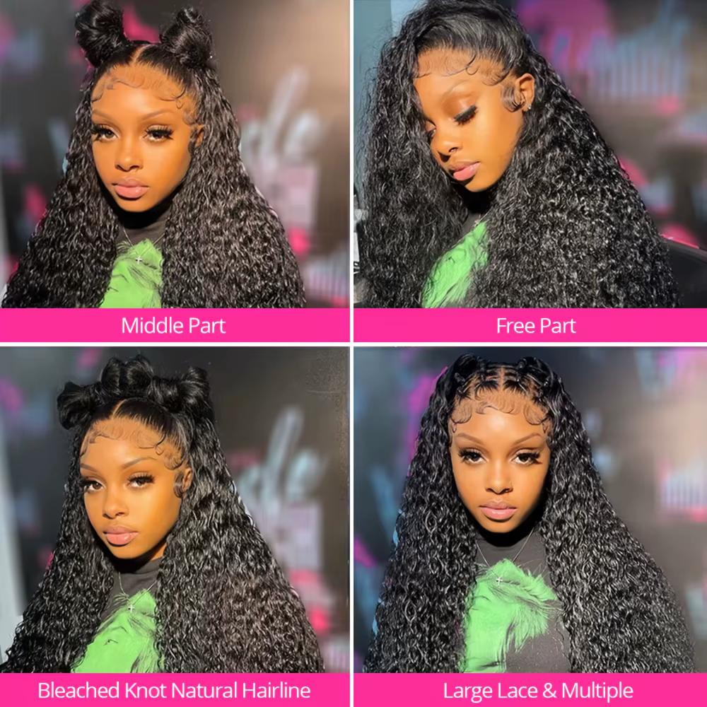 Perruque Lace Front Wig naturelle Deep Wave, cheveux humains, 30 pouces, 13x6, densité 250%, transpa