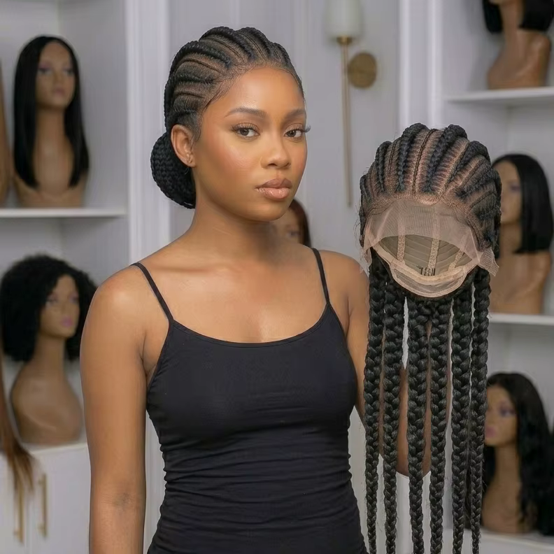 Perruque synthétique tressée style cornrow, perruque tressée complète en dentelle pour femmes, perru