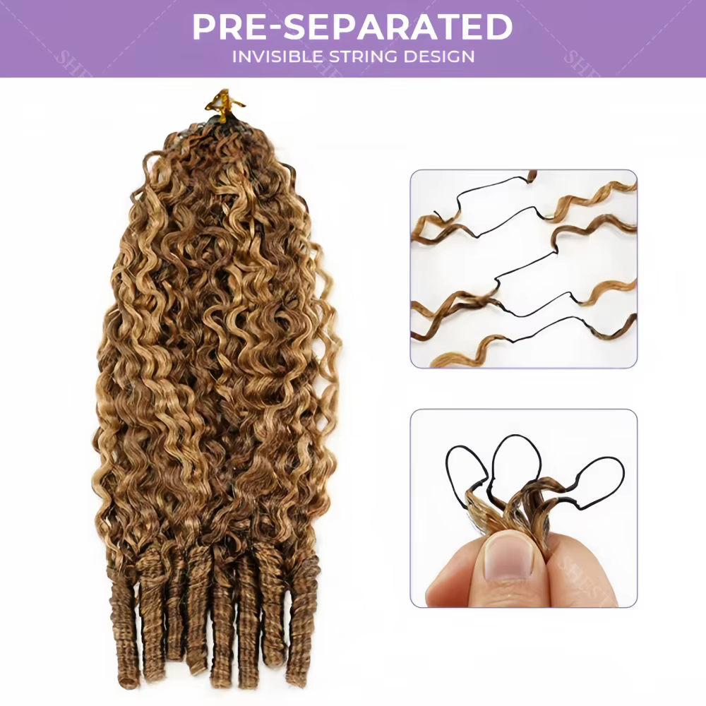Extensions de cheveux humains ondulés 15A, effet plume, à crocheter, avec boucles spirales aux extré