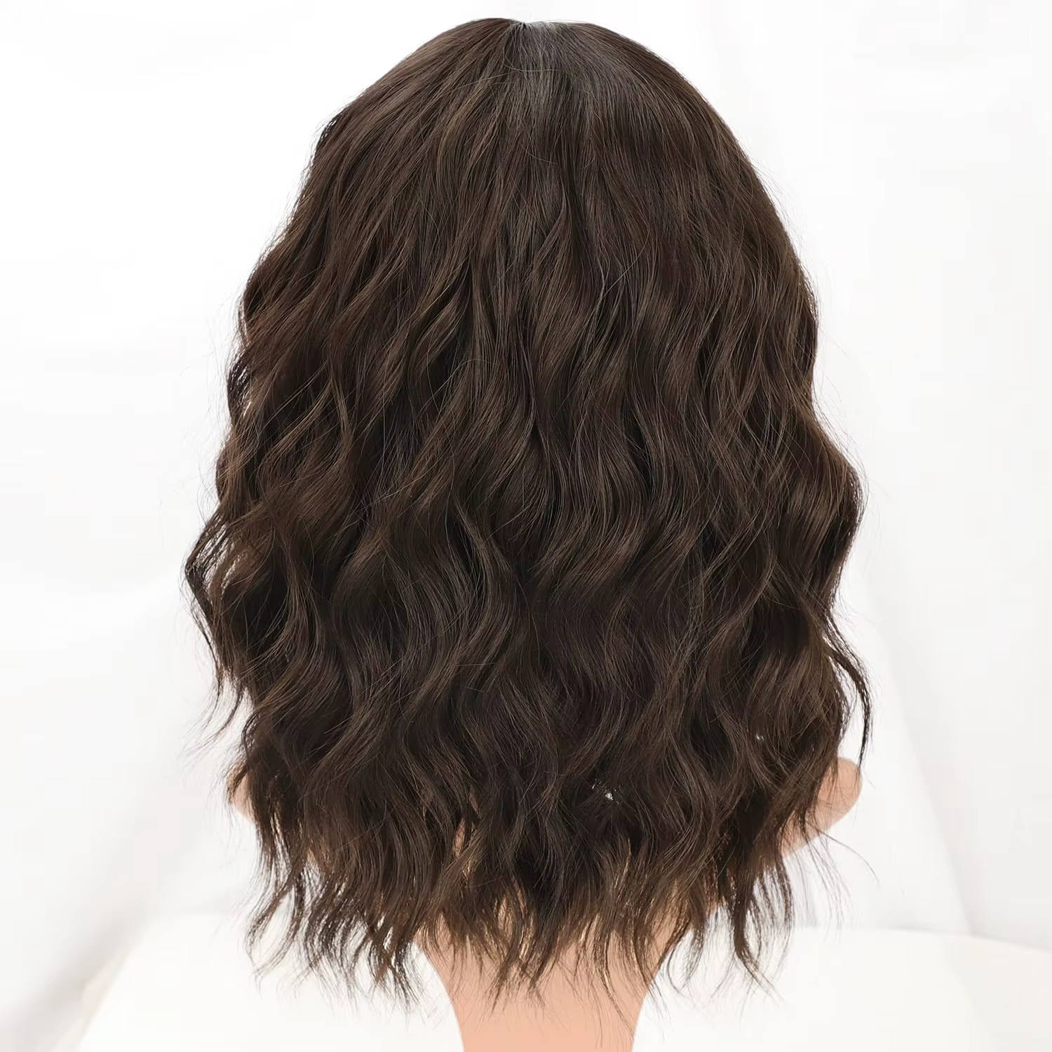 Perruque Synthétique Bouclée et Ondulée avec Frange pour Femme, Cheveux Bruns Naturels