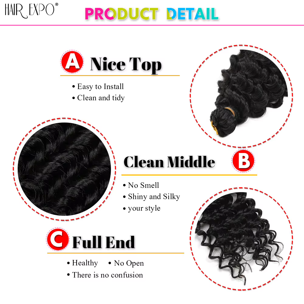Extension Capillaire Synthétique Tressée au Crochet, Boucles Afro, Vague Profonde, Vague d'Eau, Vagu