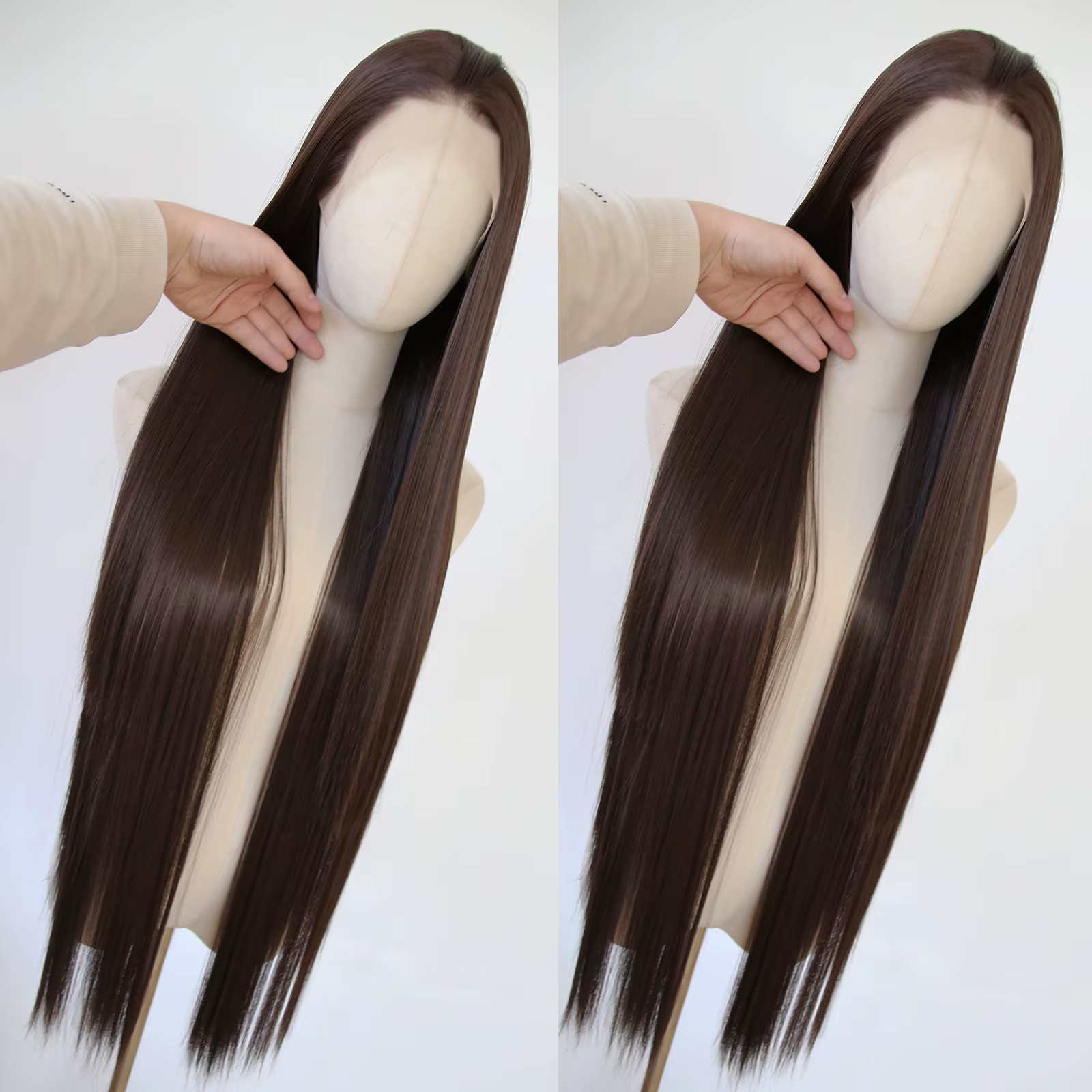Perruque Lace Front Wig synthétique marron foncé, 40 pouces, longue et lisse, brun chocolat, naissan