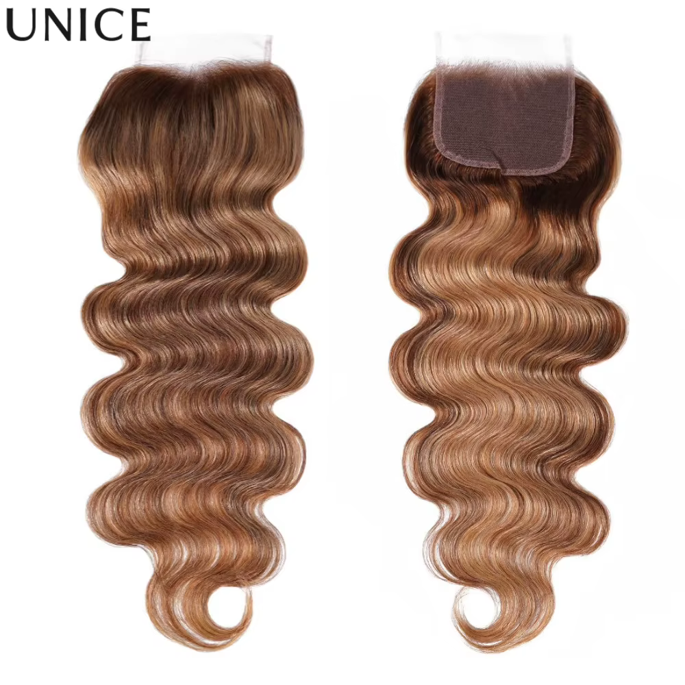 UNice Blonde Highlight Body Wave 4x4 Lace Closure Only 100% Human Hair Closure Free Part