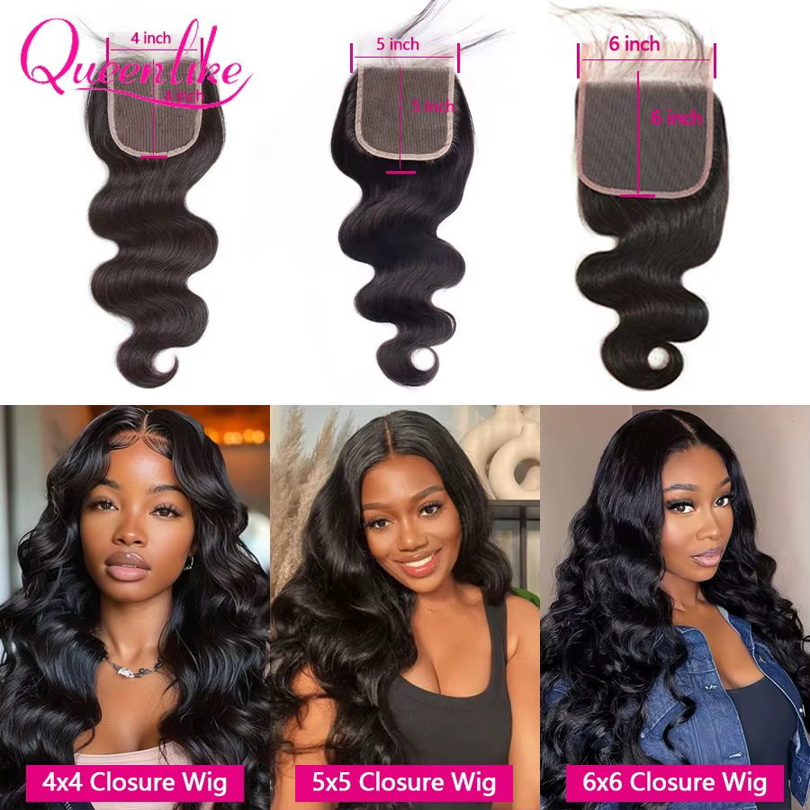 Queenlike 26 28 30 32 pouces paquets de vague de corps 100% cheveux humains avec 4x 4/5x5 fermeture