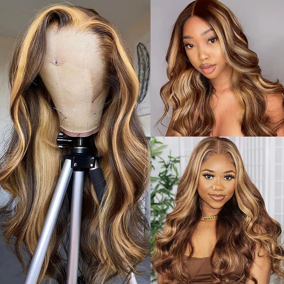 30 pouces couleur mettre en évidence perruques de cheveux humains brésilien vague de corps avant de