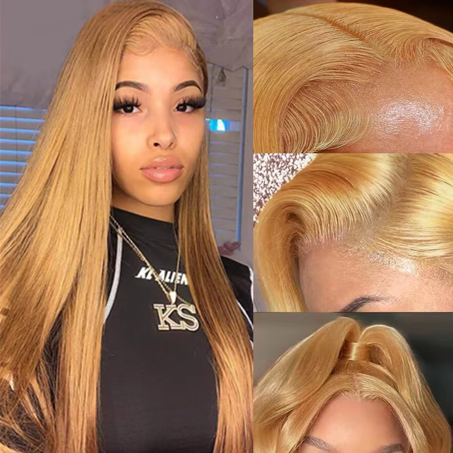 13x4 droite miel blond dentelle avant perruques cheveux humains 13x6 Hd dentelle frontale perruque p