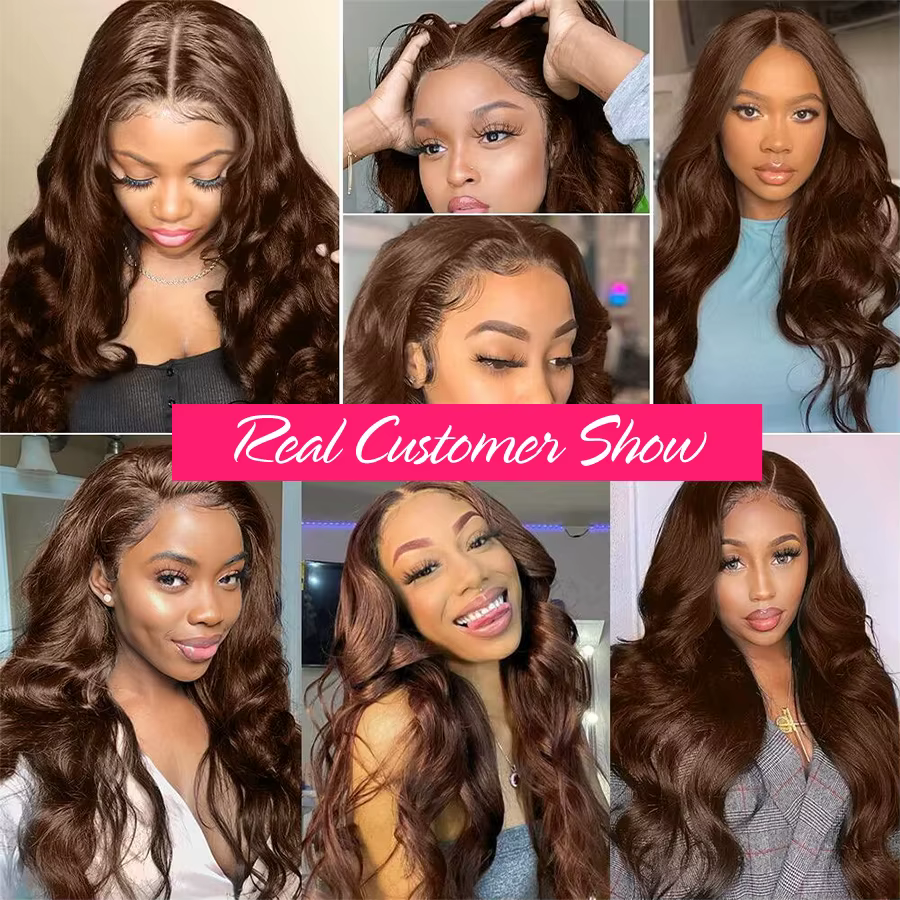 Perruque Lace Front Wig Body Wave brésilienne naturelle, cheveux naturels, brun chocolat, 13x4, pre-