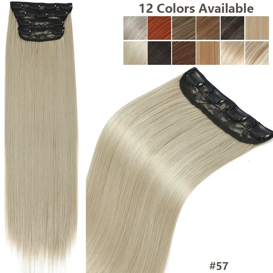 Extensions de cheveux lisses blondes orange de 24 pouces avec clips, ombré marron6 # Highlight P27