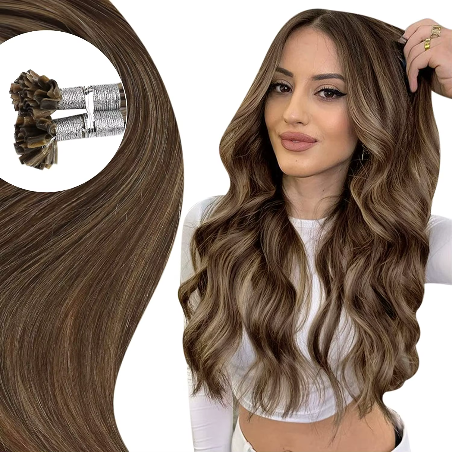 Extensions de cheveux humains pleine brillance U pointe Fusion cheveux Balayage couleur 40-50g perle