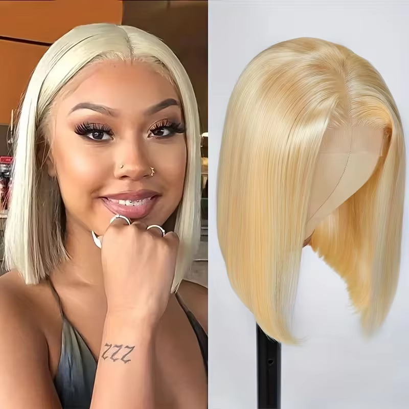 Perruques Courtes Blondes 613 Bob de 8 à 14 Pouces en Cheveux Humains avec Dentelle Frontale pour Fe